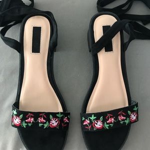 Black suede lace up sandal